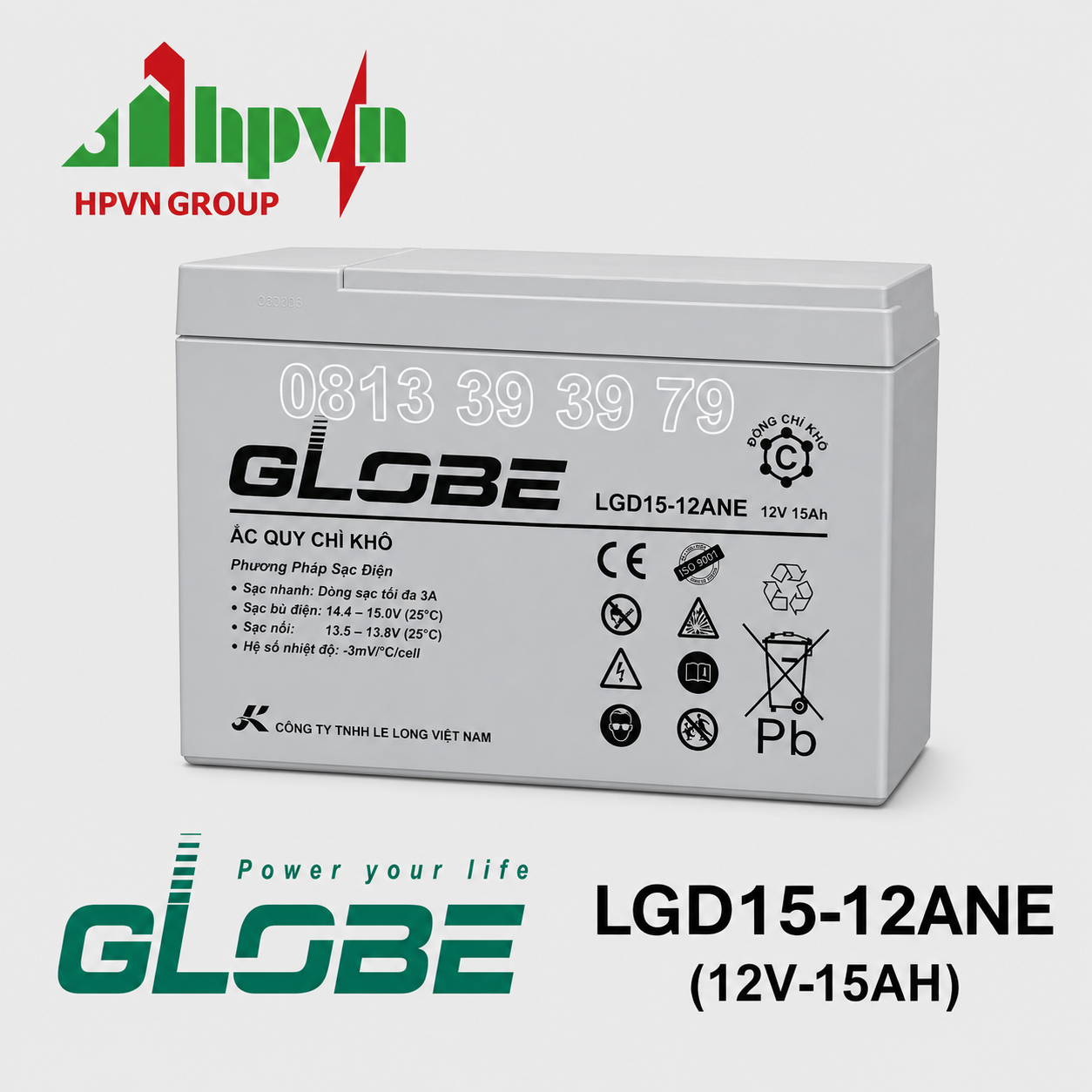 Ắc Quy Gel Globe LGD15-12ANE (12V-15Ah) 