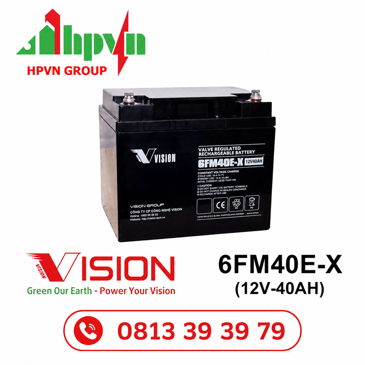 Ắc Quy Vision 6FM40E-X (12V-40Ah)