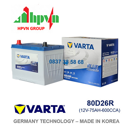 BÌNH ẮC QUY VARTA 80D26R (12V-75AH)