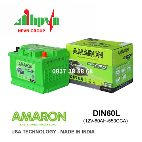 BÌNH ẮC QUY AMARON DIN60L (12V-60AH)