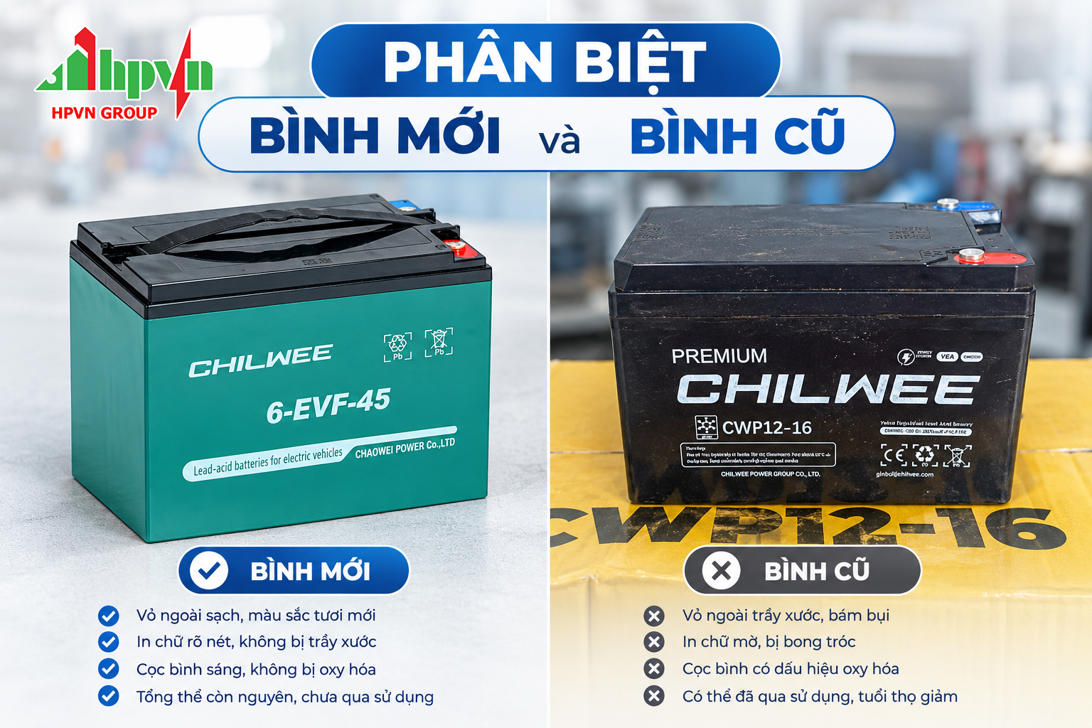 Phân biệt ắc quy Chilwee chính hãng 