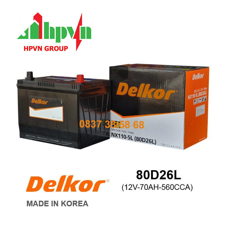 BÌNH ẮC QUY DELKOR 80D26L (12V-70AH)