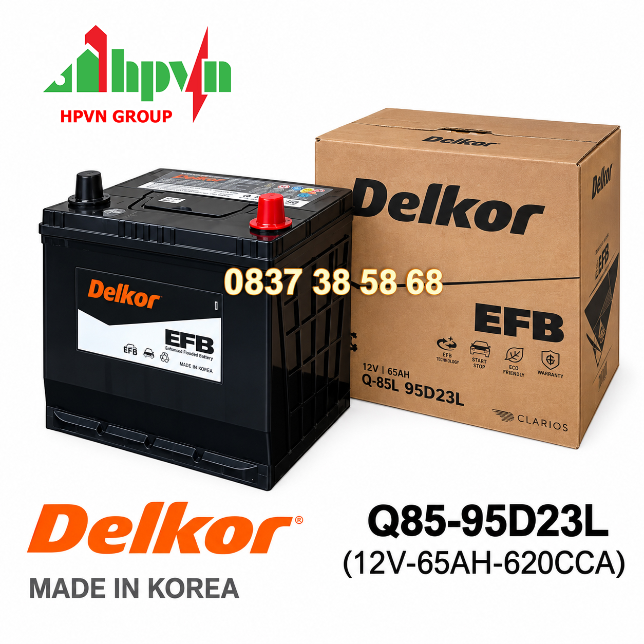 ẮC QUY DELKOR Q85-95D23L (12V-65AH)