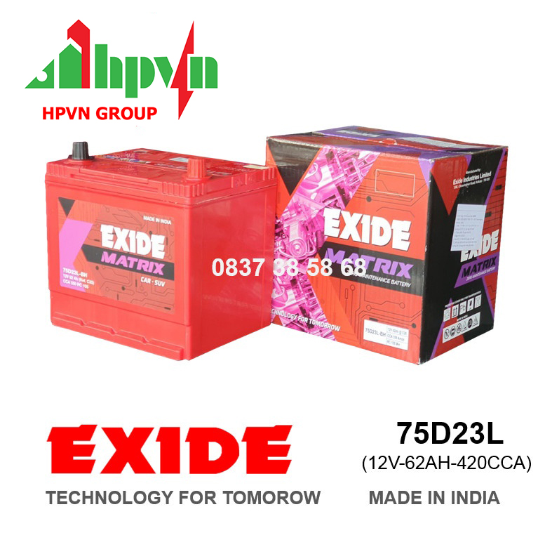BÌNH ẮC QUY EXIDE 75D23L (12V-62AH)