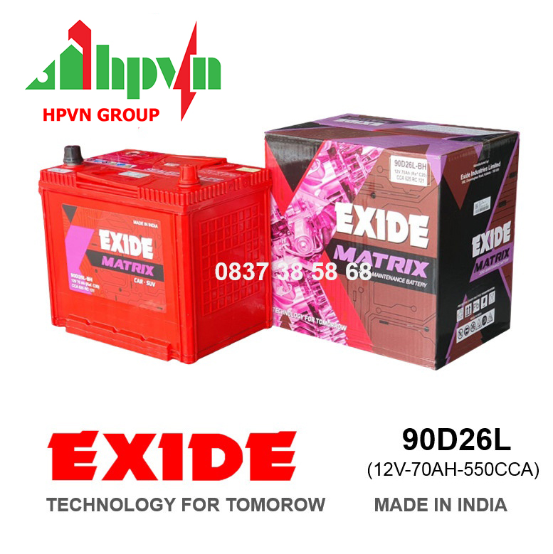 BÌNH ẮC QUY EXIDE 90D26L (12V-70AH)