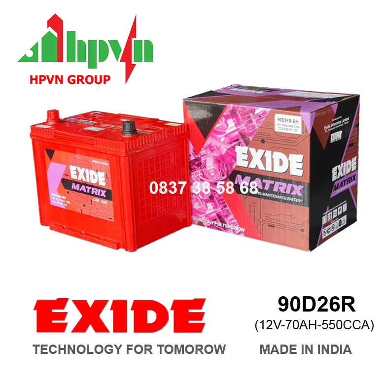 BÌNH ẮC QUY EXIDE 90D26R (12V-70AH)