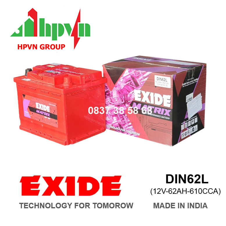 BÌNH ẮC QUY EXIDE DIN62L (12V-62AH)