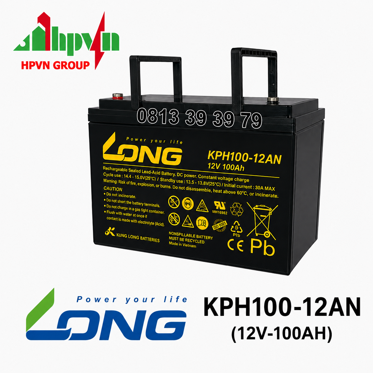 Ắc Quy Long KPH100-12AN (12V-100Ah) Chính Hãng