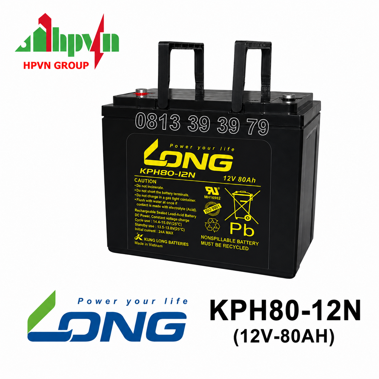 Ắc Quy Long KPH80-12N (12V-80Ah) Chính Hãng