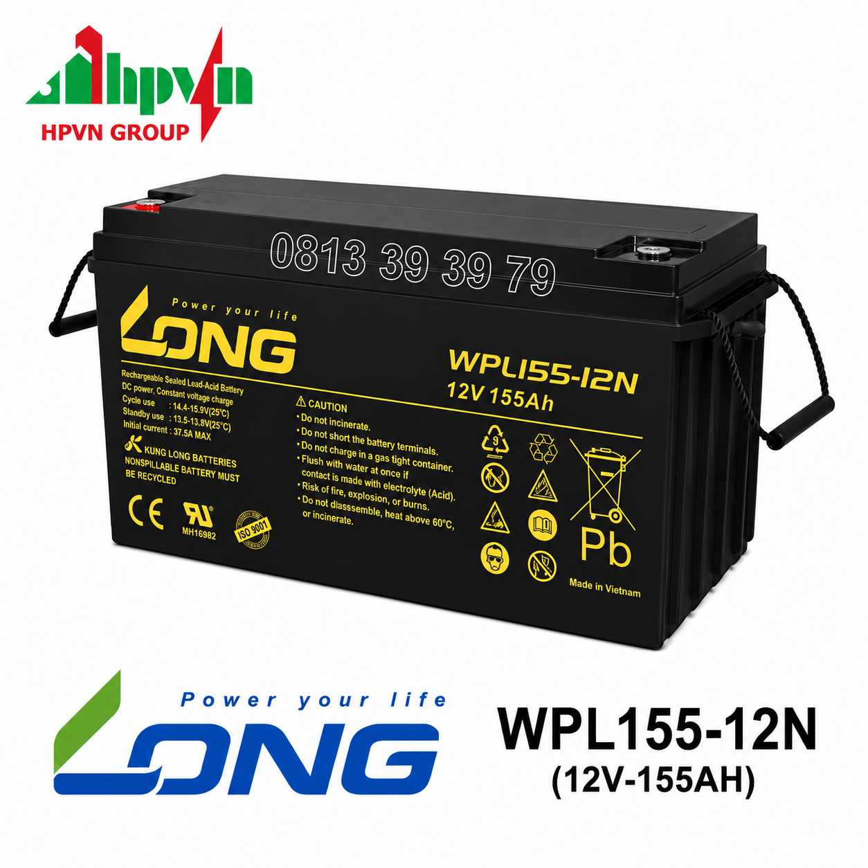 Ắc Quy Long PLG200-12AN (12V-200Ah) Chính Hãng