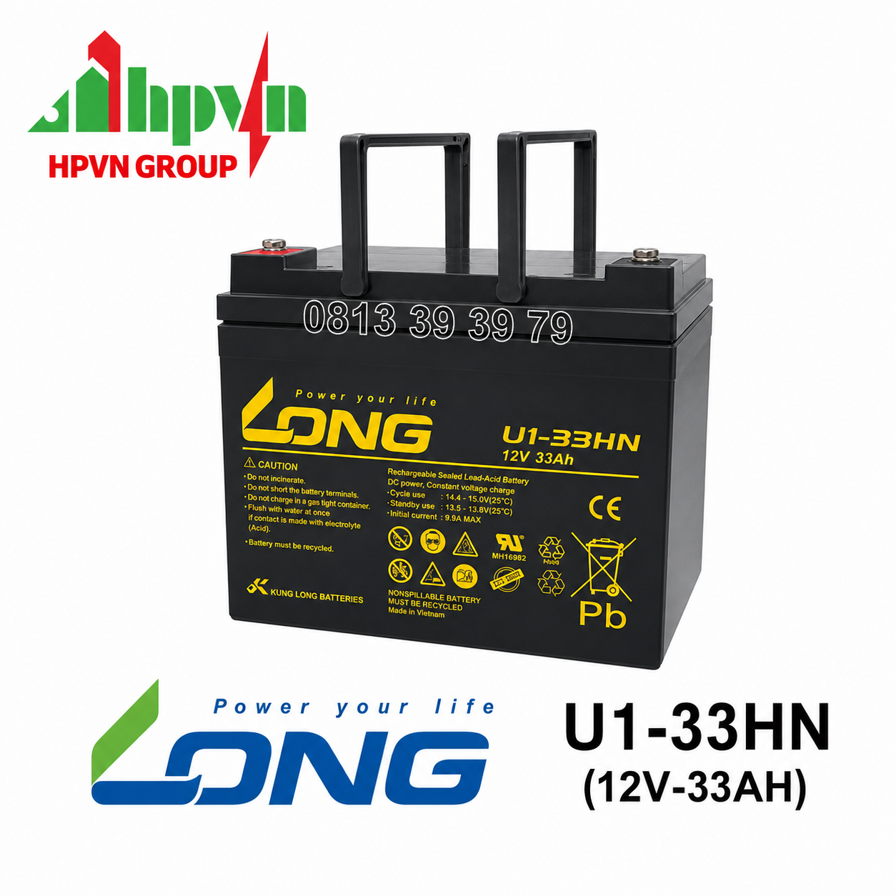 Ắc Quy Long U1-33HN (12V-33Ah) Chính Hãng