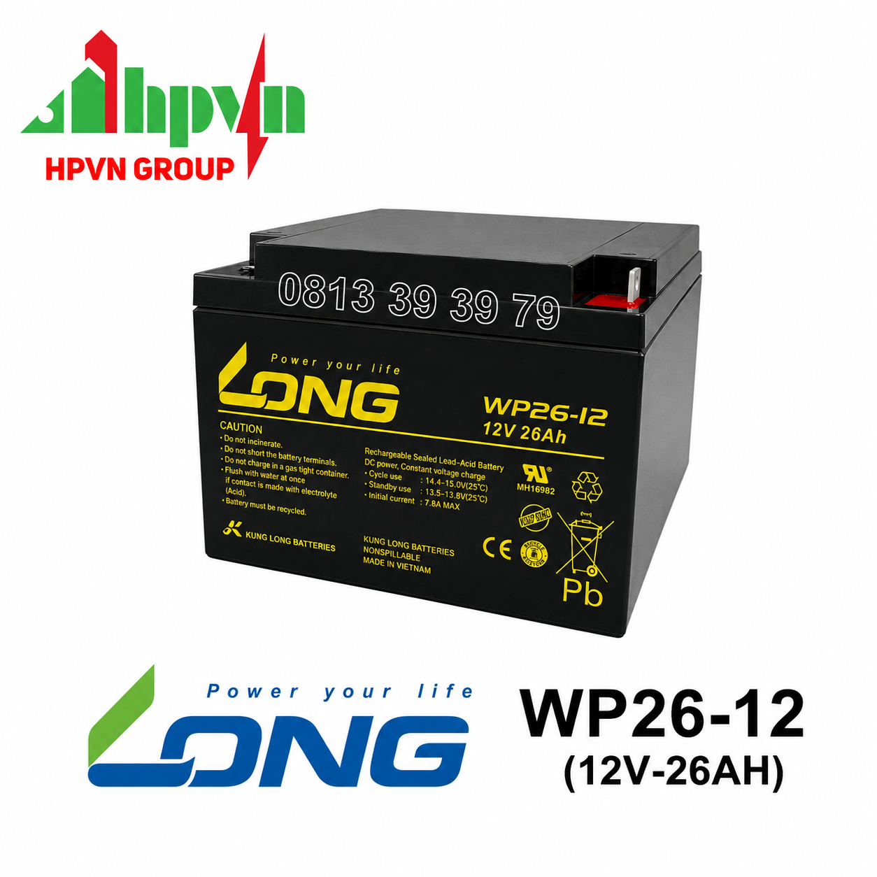 Ắc Quy Long WP26-12 (12V-26Ah) Chính Hãng