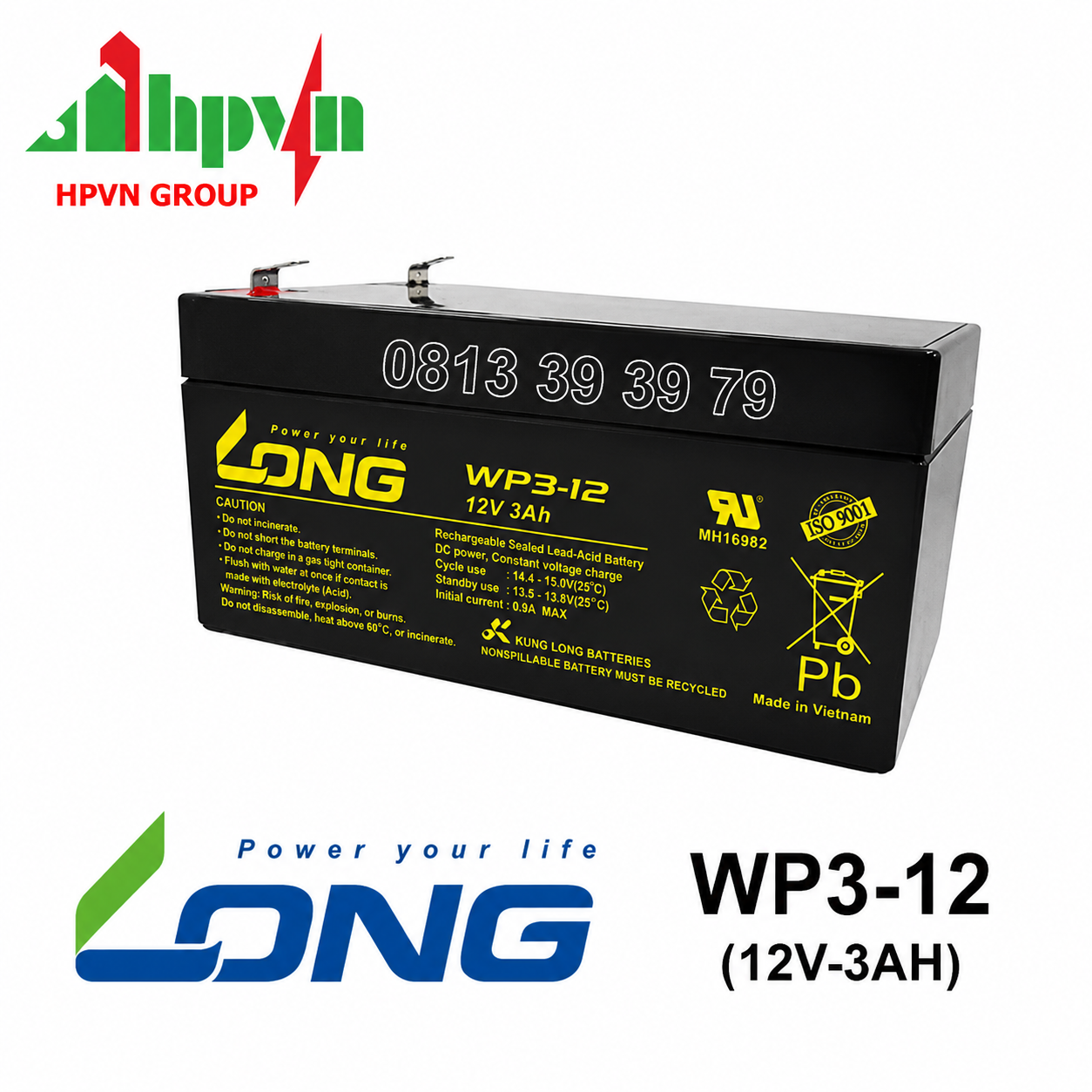 Ắc Quy Long WP3-12 (12V-3Ah) Chính Hãng 