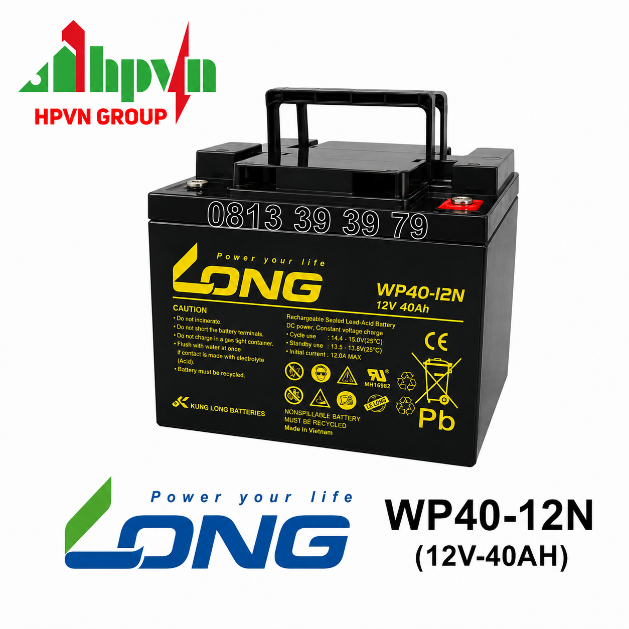 Ắc Quy Long WP40-12N (12V-40Ah) Chính Hãng