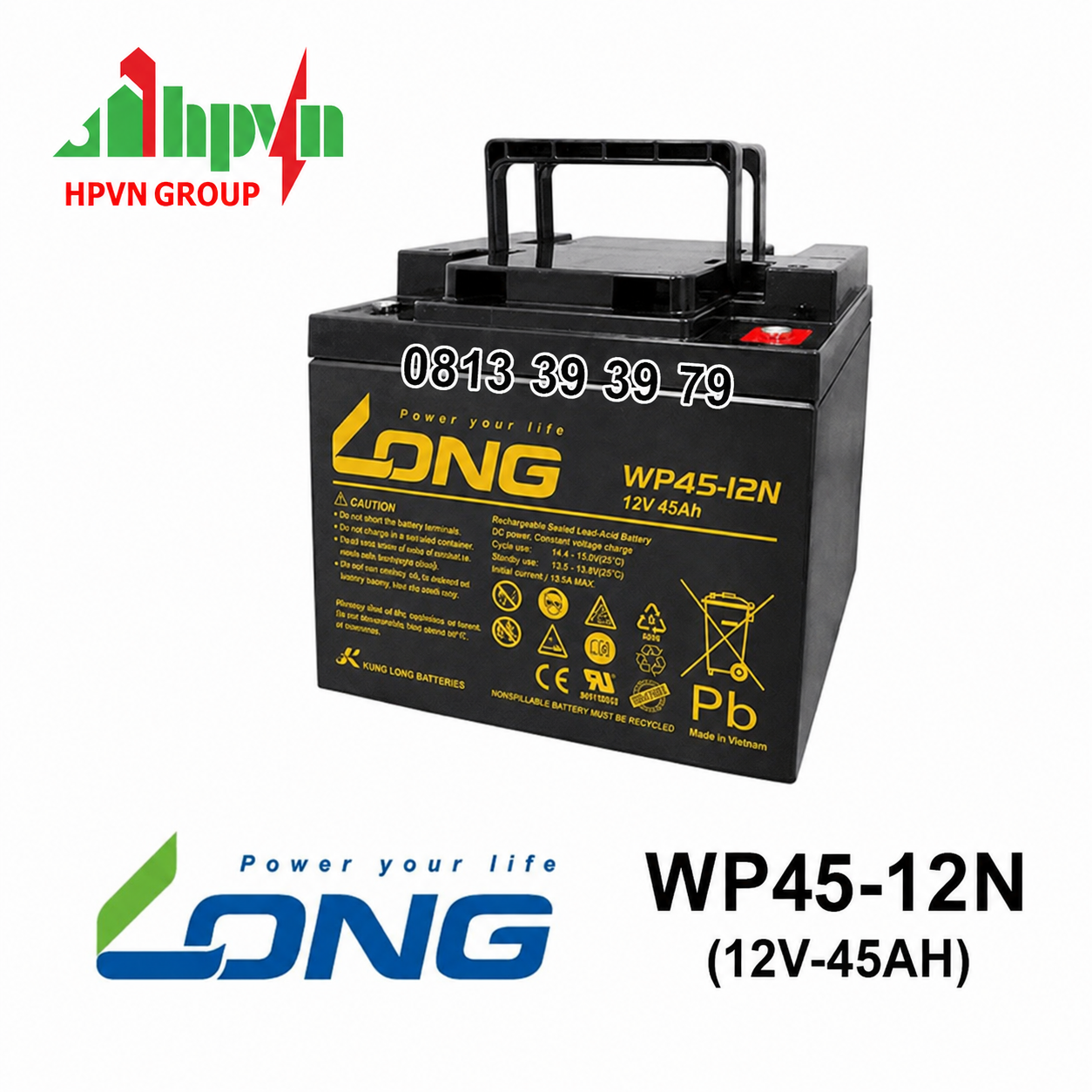 Ắc Quy Long WP45-12N (12V-45Ah) Chính Hãng