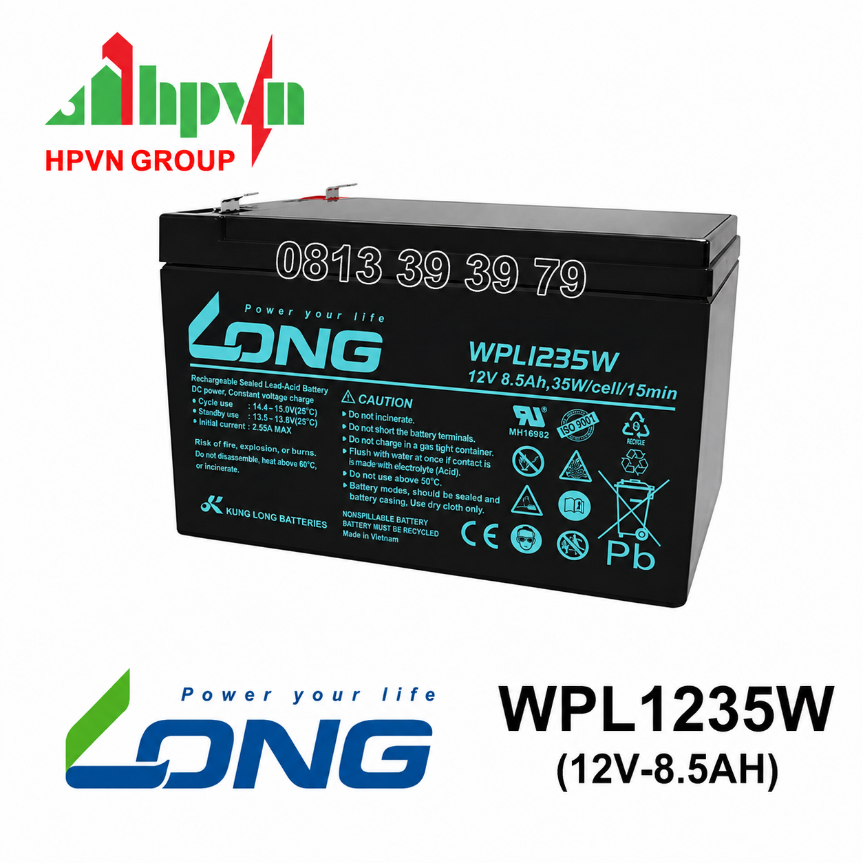 Ắc Quy Long WPL1235W (12V-8.5Ah)