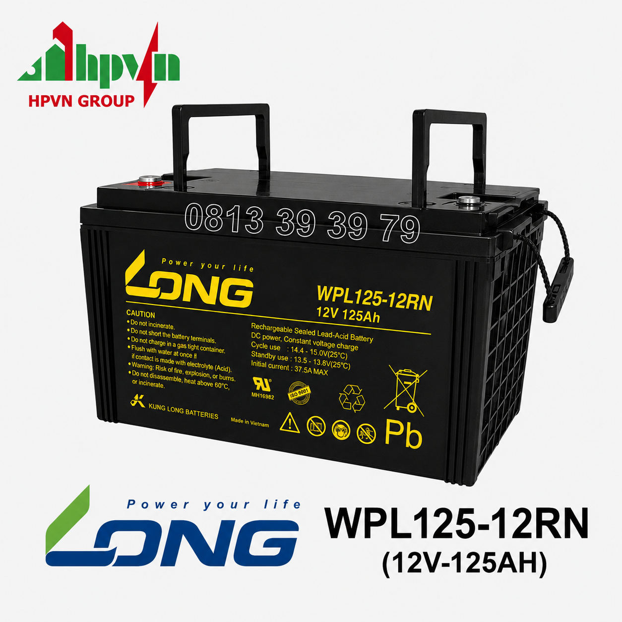 Ắc Quy Long WPL125-12RN (12V-125Ah) Chính Hãng