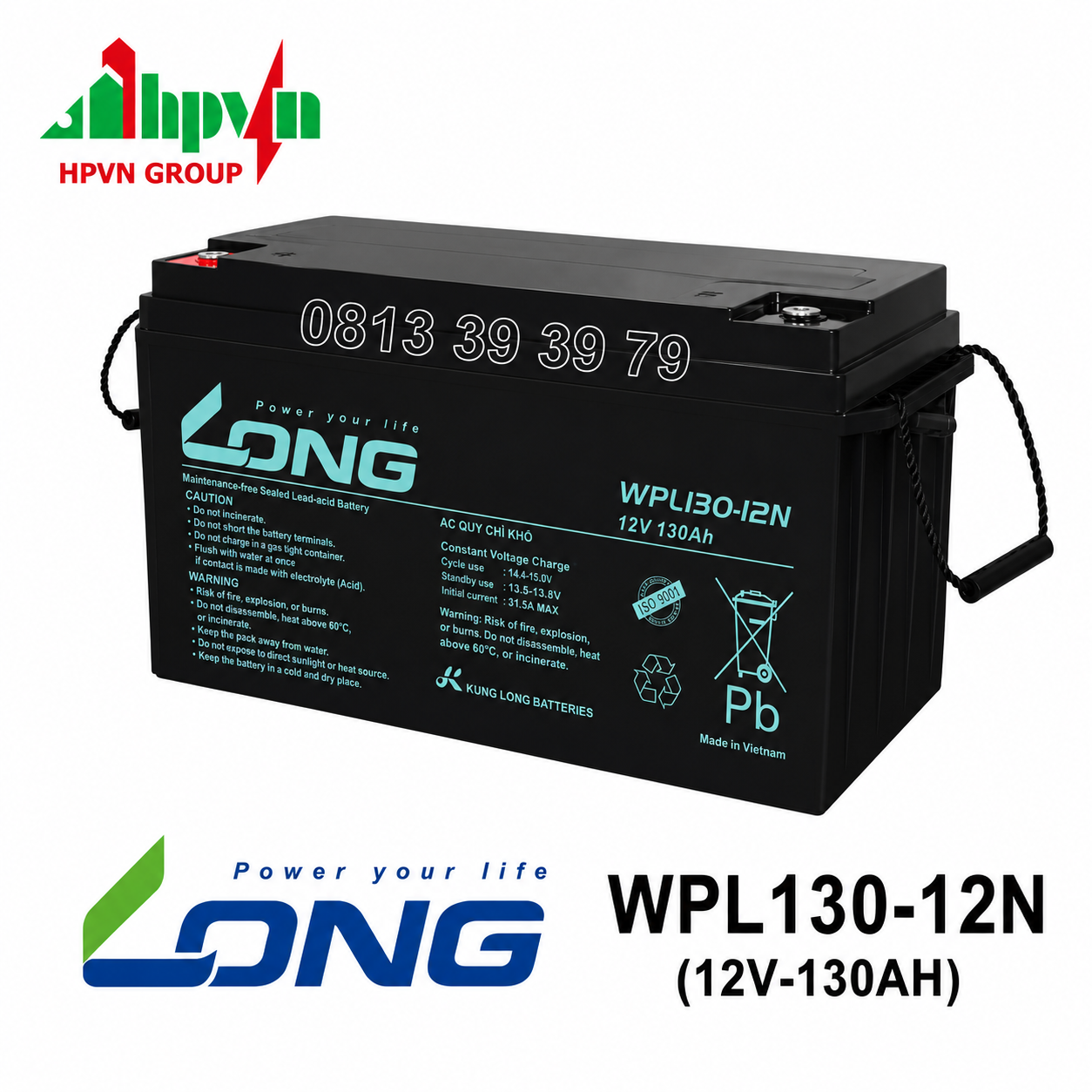 Ắc Quy Long WPL130-12N (12V-130Ah) Chính Hãng