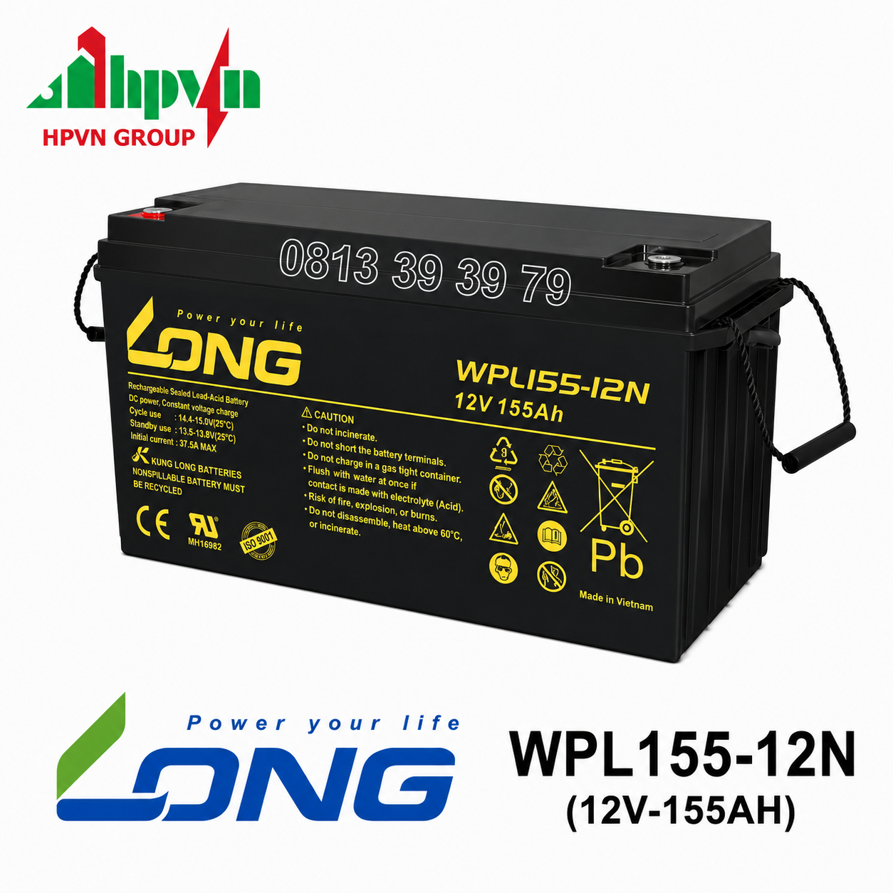 Ắc Quy Long WPL155-12N (12V-155Ah) Chính Hãng