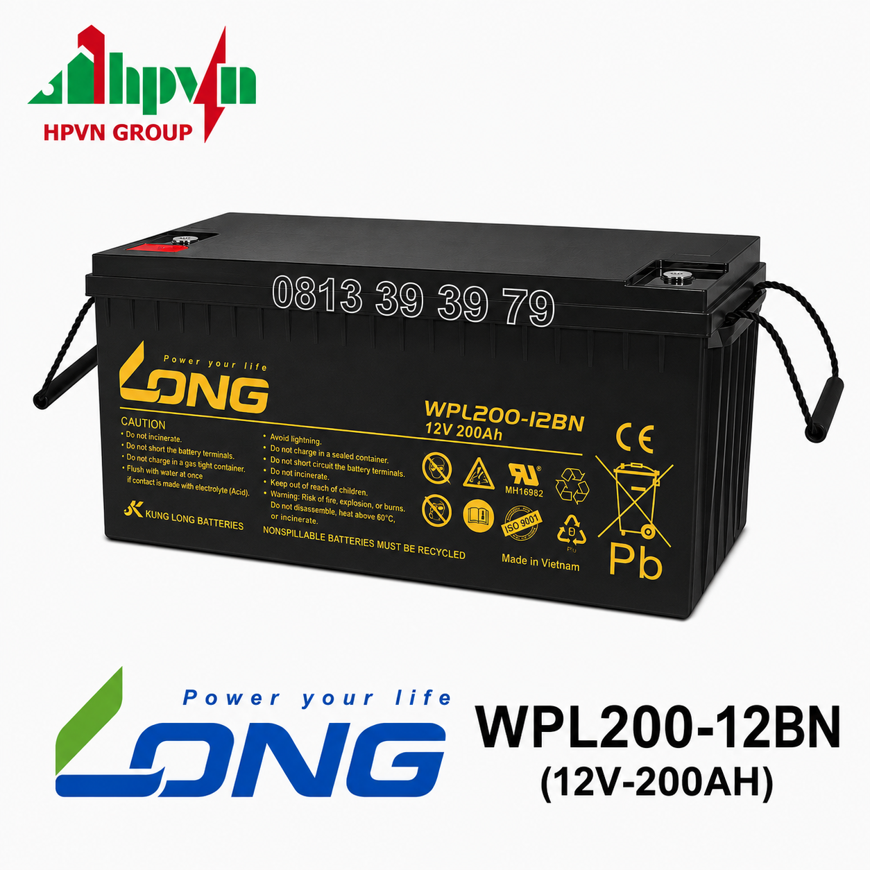 Ắc Quy Long WPL200-12BN (12V-200Ah) Chính Hãng