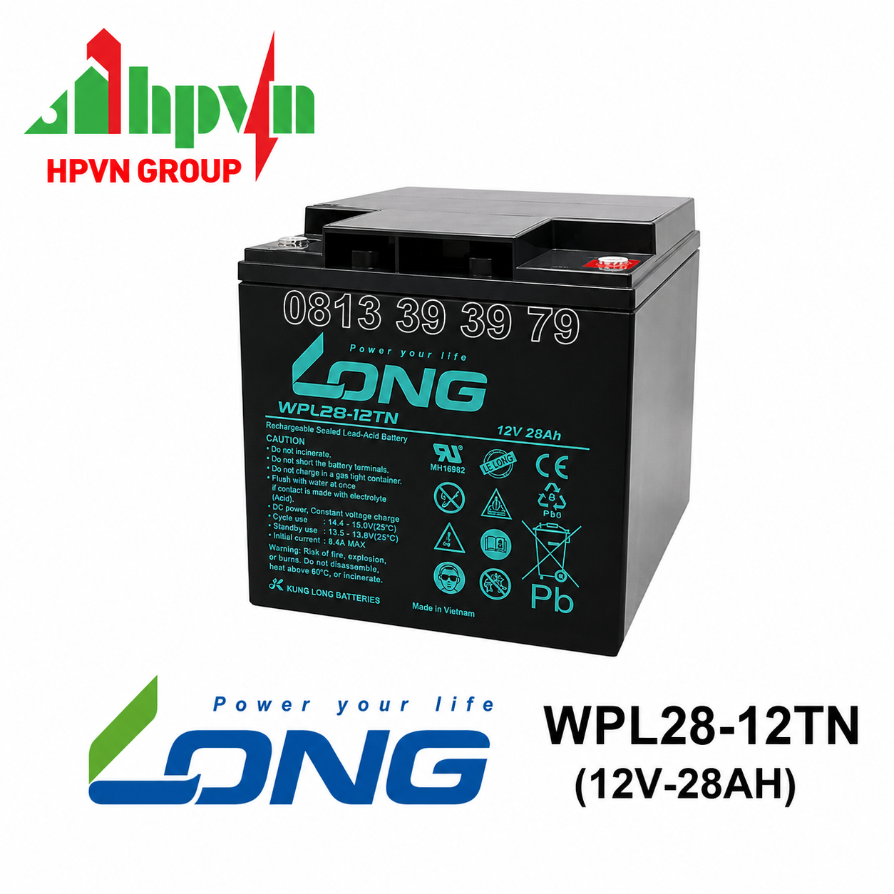 Ắc Quy Long WPL28-12TN (12V-28Ah) Chính Hãng