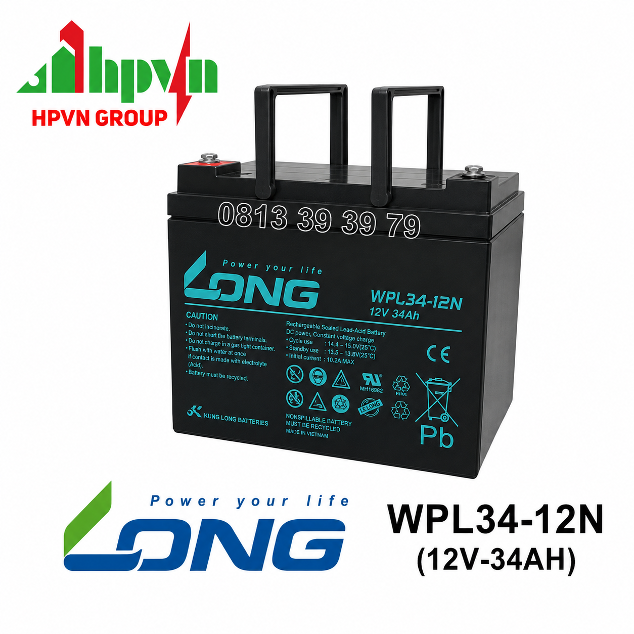 Ắc Quy Long WPL34-12N (12V-34Ah) Chính Hãng, Giá Tốt  