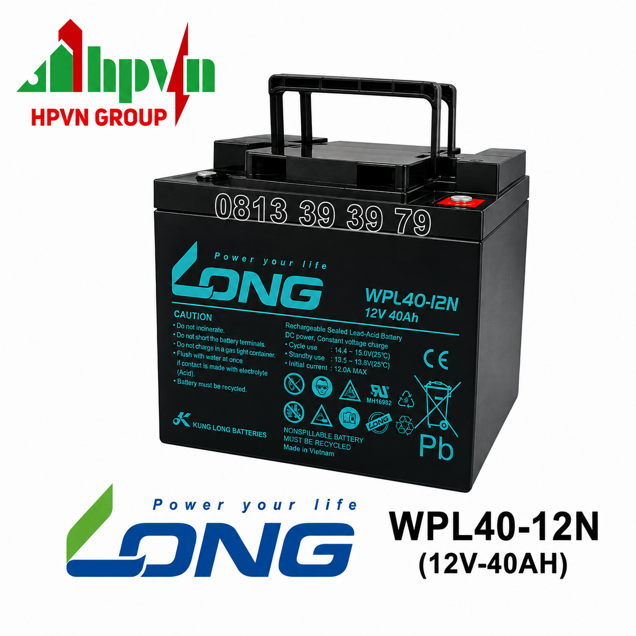 Ắc Quy Long WPL40-12N (12V-40Ah) Chính Hãng