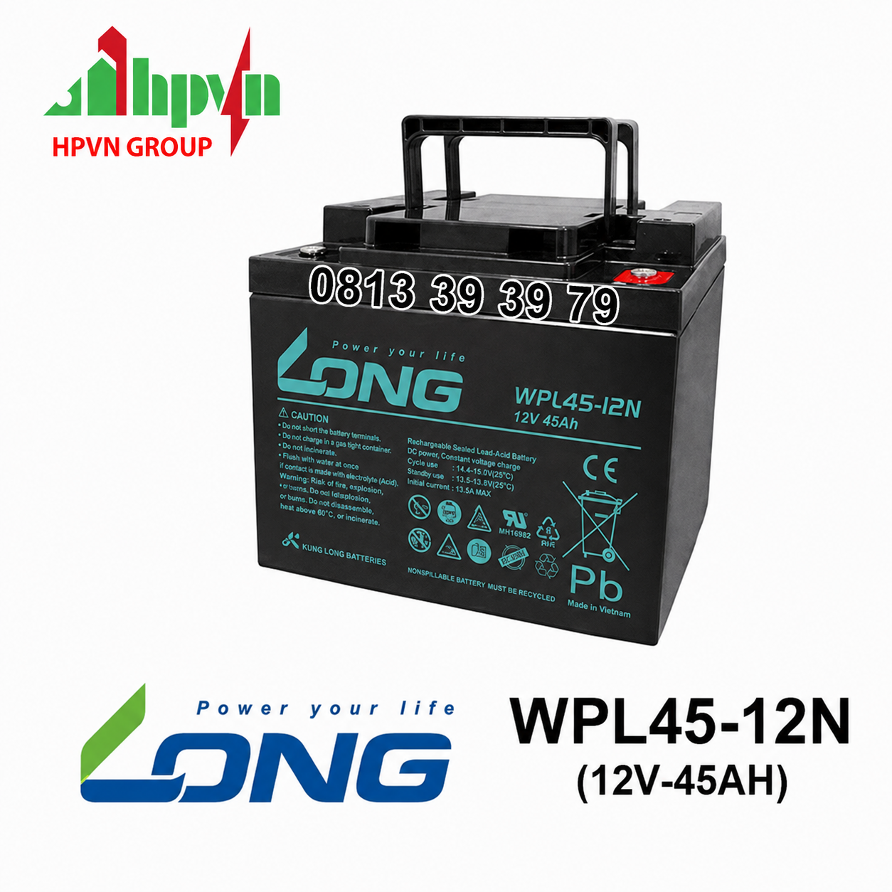 Ắc Quy Long WPL45-12N (12V-45Ah) Chính Hãng