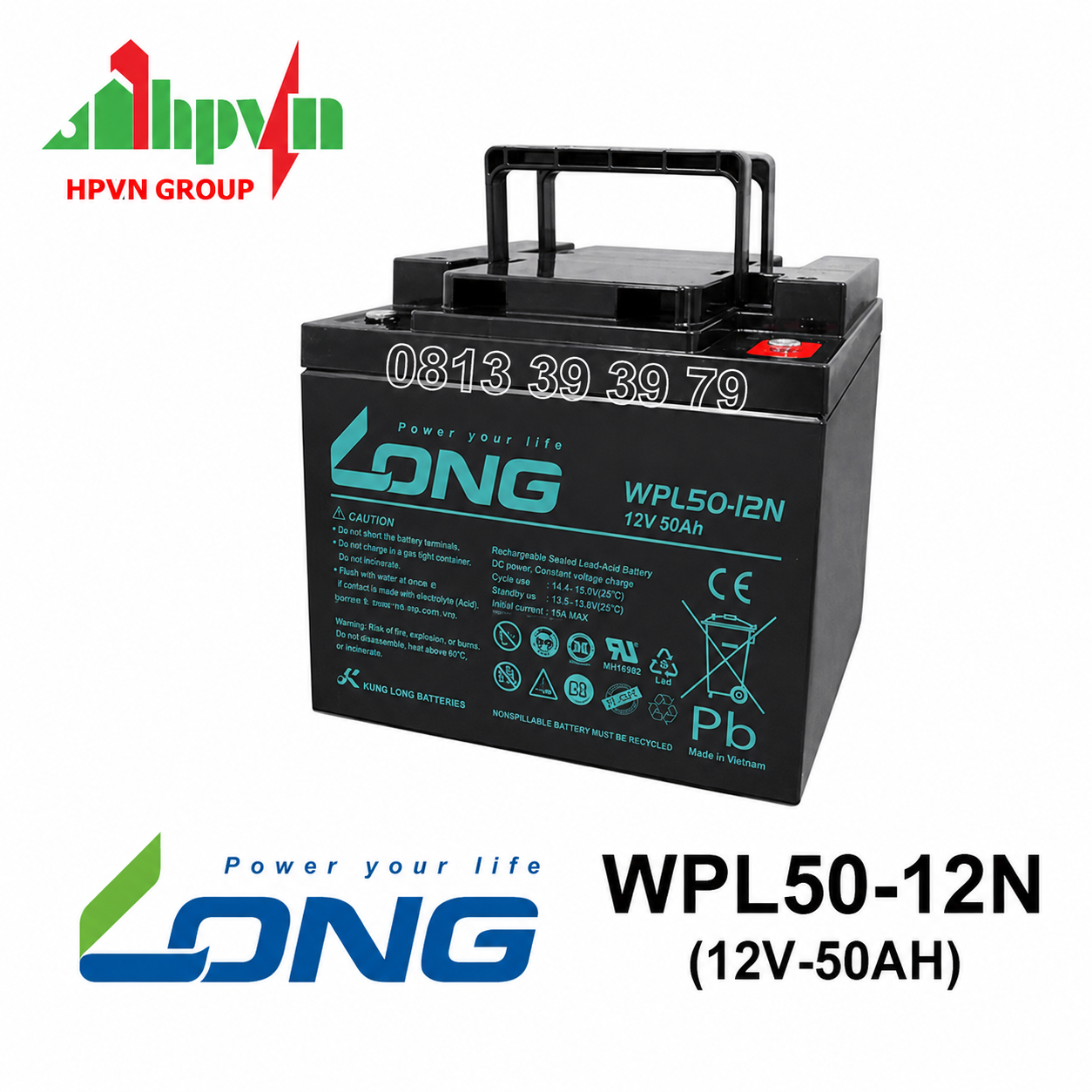 Ắc Quy Long WPL50-12N (12V-50Ah) Chính Hãng