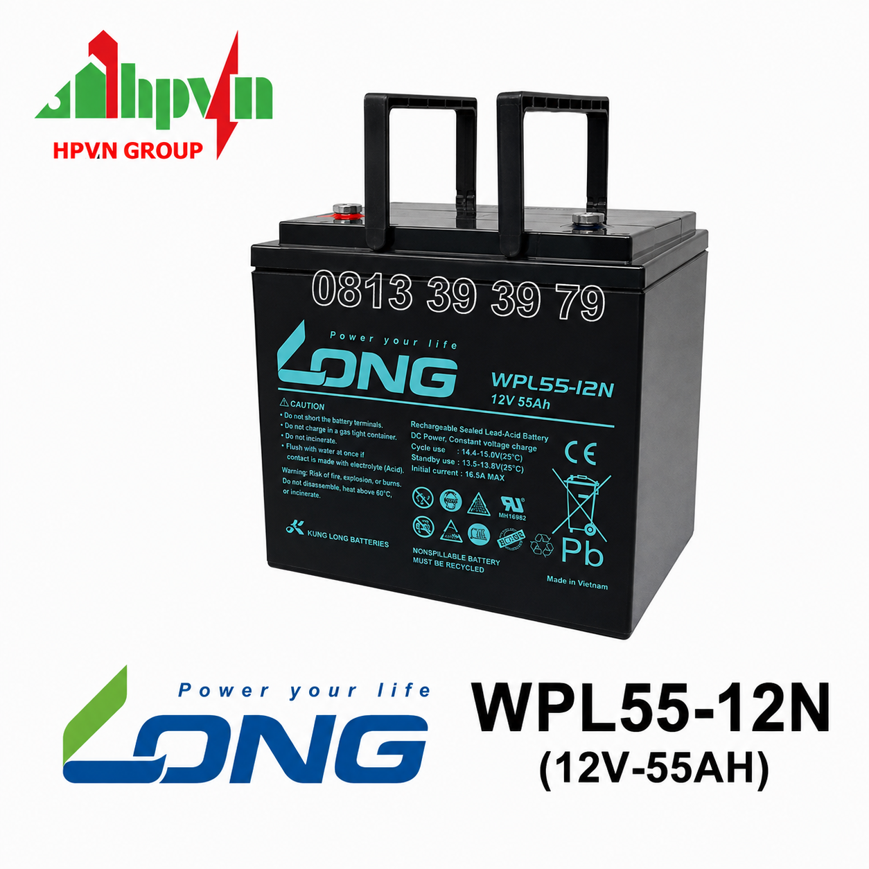 Ắc Quy Long WPL55-12N (12V-55Ah) Chính Hãng