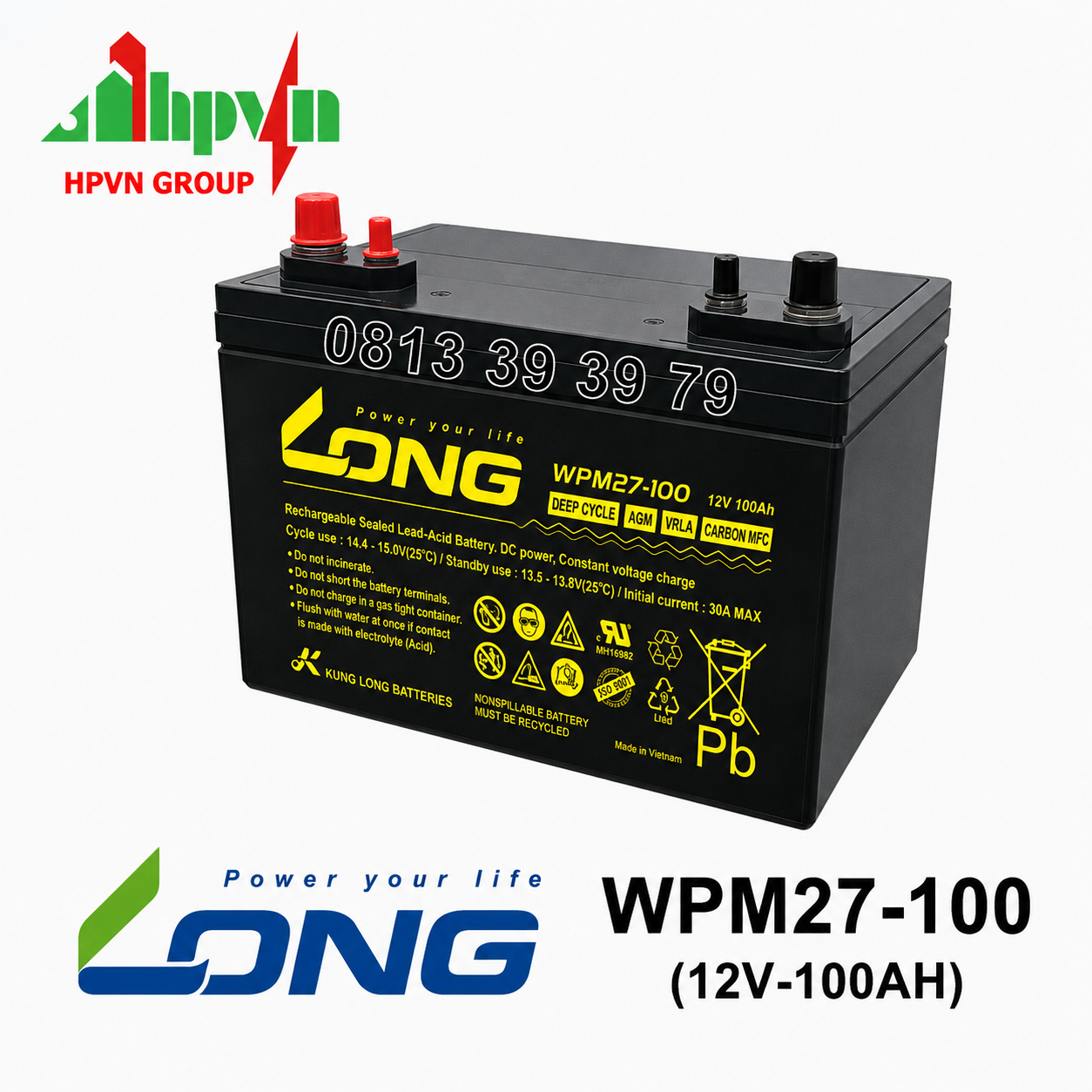 Ắc Quy Long WPM27-100 (12V-100Ah) Chính Hãng