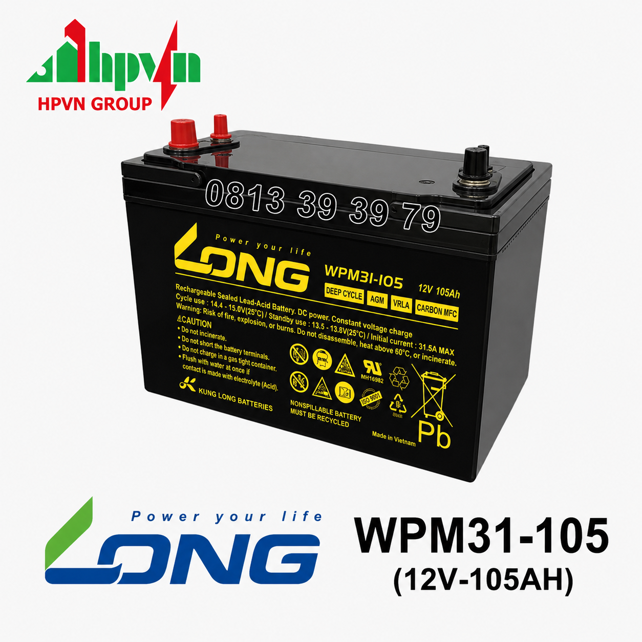 Ắc Quy Long WPM31-105 (12V-105Ah) Chính Hãng