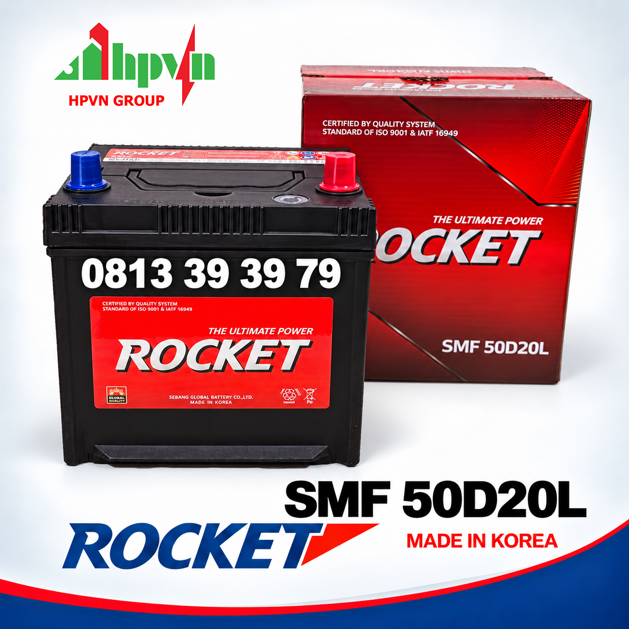 Ắc Quy Rocket 50D20L (12V 50Ah)