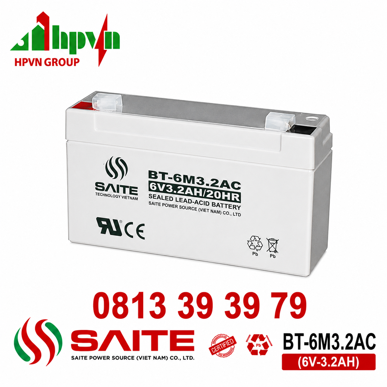 Ắc Quy Saite BT-6M3.2AC (6V-3.2Ah)