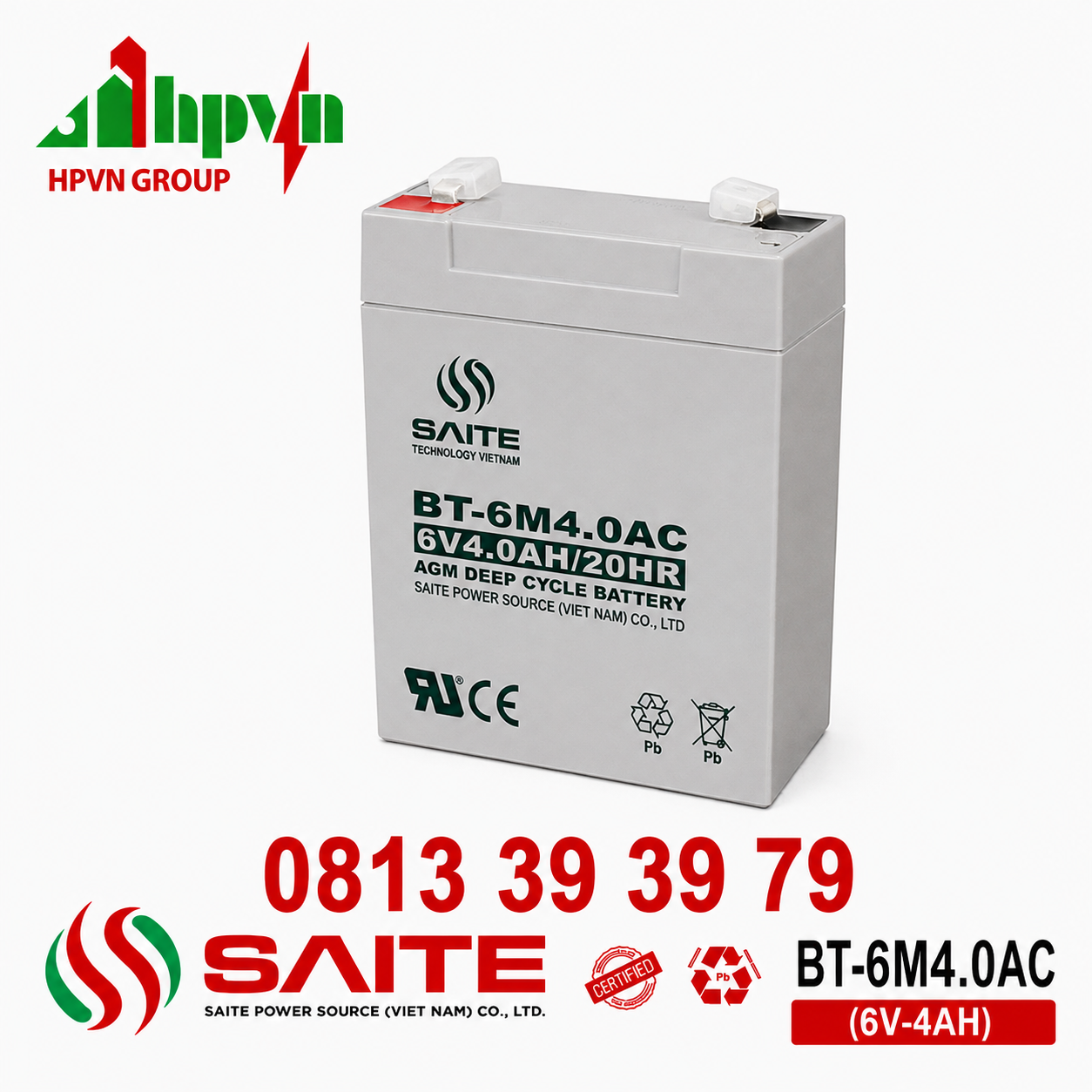 Ắc Quy Saite BT-6M4.0AC (6V-4.0Ah)