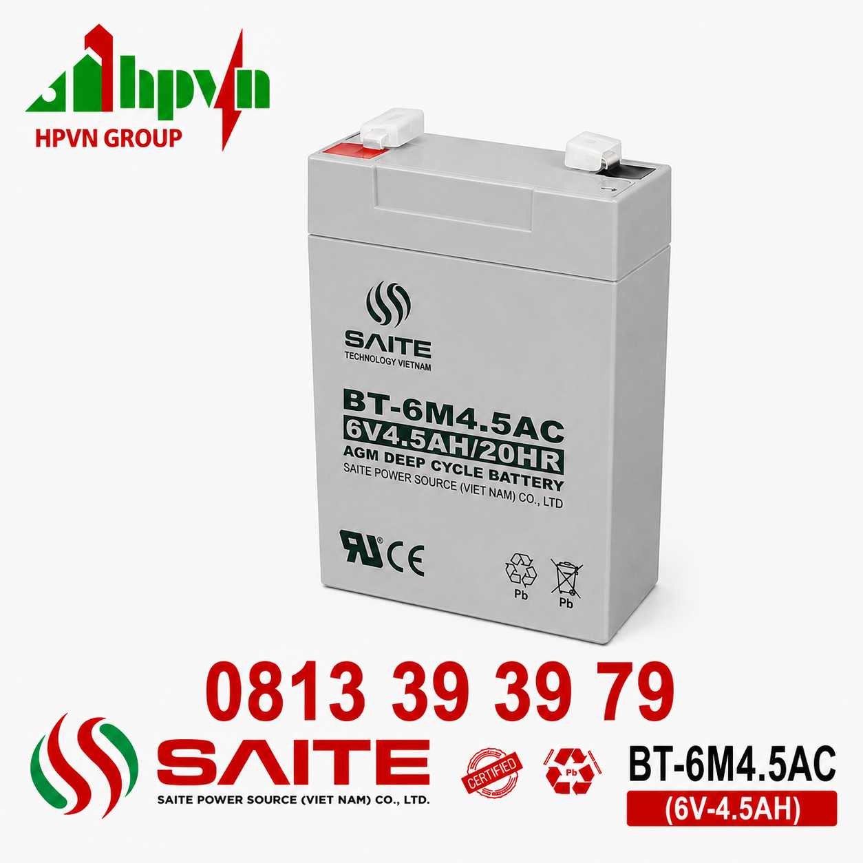 Ắc Quy Saite BT-6M4.5AC (6V-4.5Ah)