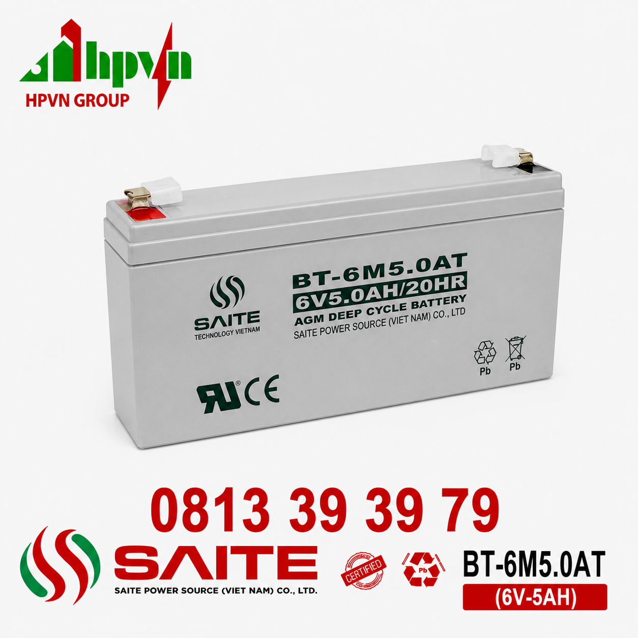 Ắc Quy Saite BT-6M5.0AT (6V-5.0Ah)