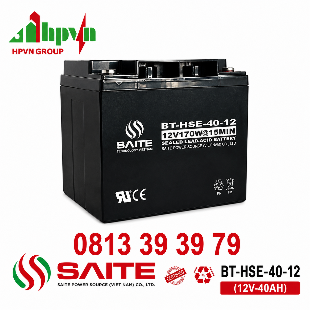 Ắc Quy Saite BT-HSE-40-12 (12V-40Ah)