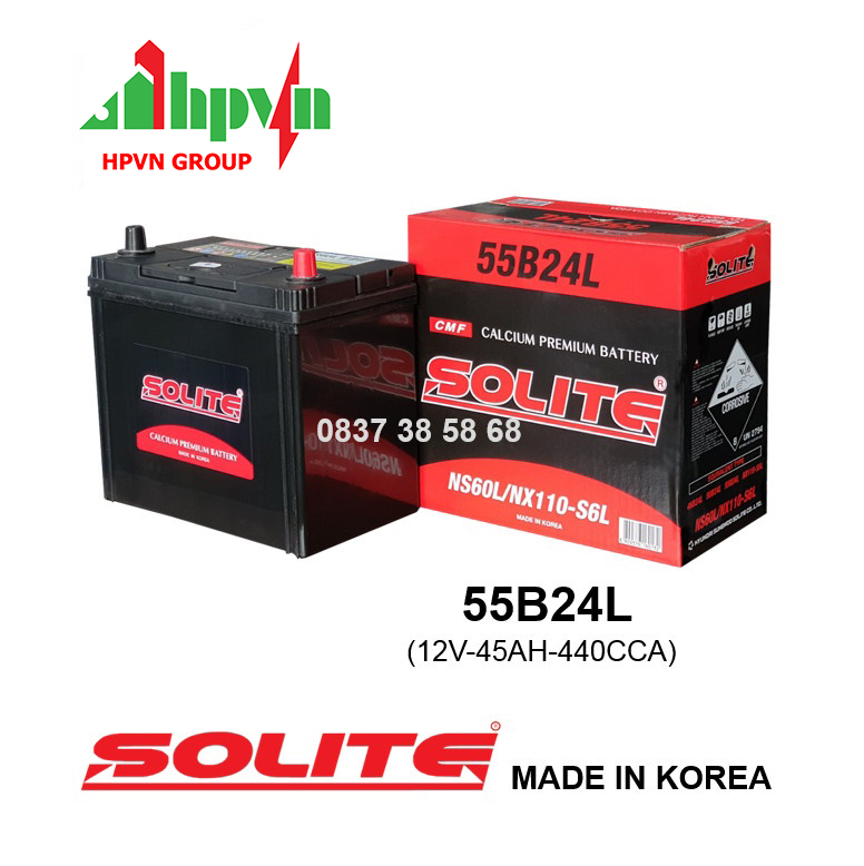 BÌNH ẮC QUY SOLITE 55B24L (12V-45AH)