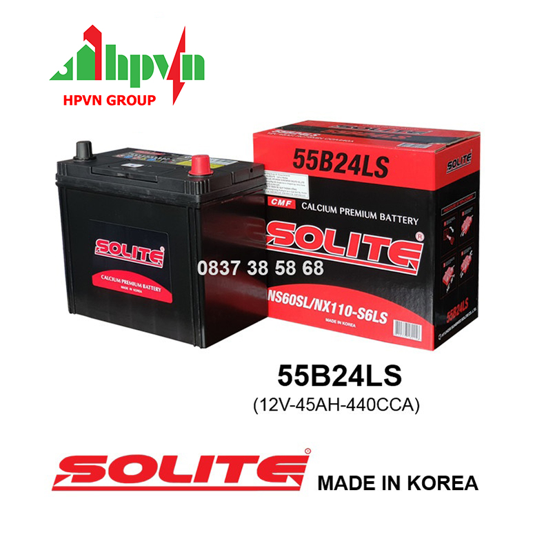 BÌNH ẮC QUY SOLITE 55B24LS (12V-45AH)