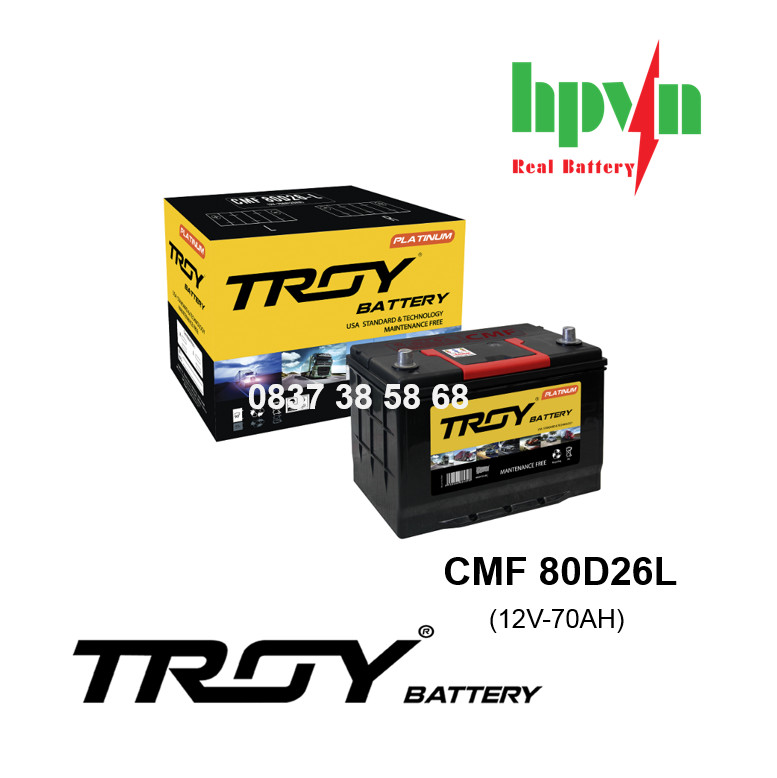  BÌNH ẮC QUY TROY CMF 80D26L(12V-70AH)