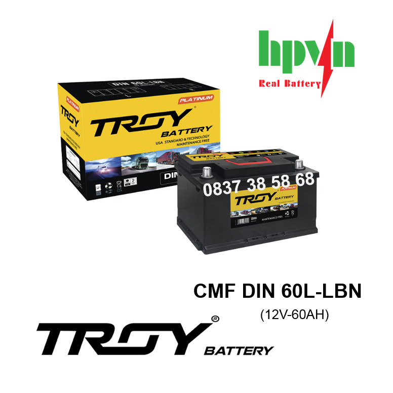 BÌNH ẮC QUY TROY CMF DIN60L-LBN (12V-60AH)