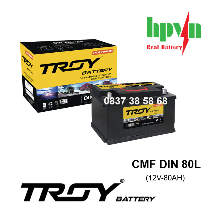 BÌNH ẮC QUY TROY CMF DIN80L (12V-80AH)