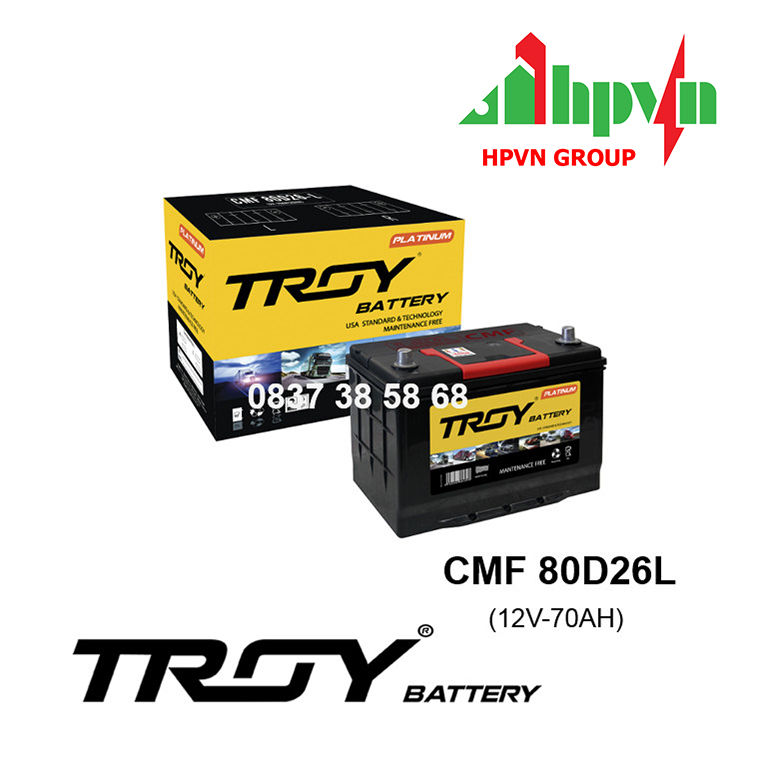  BÌNH ẮC QUY TROY CMF 80D26L(12V-70AH)