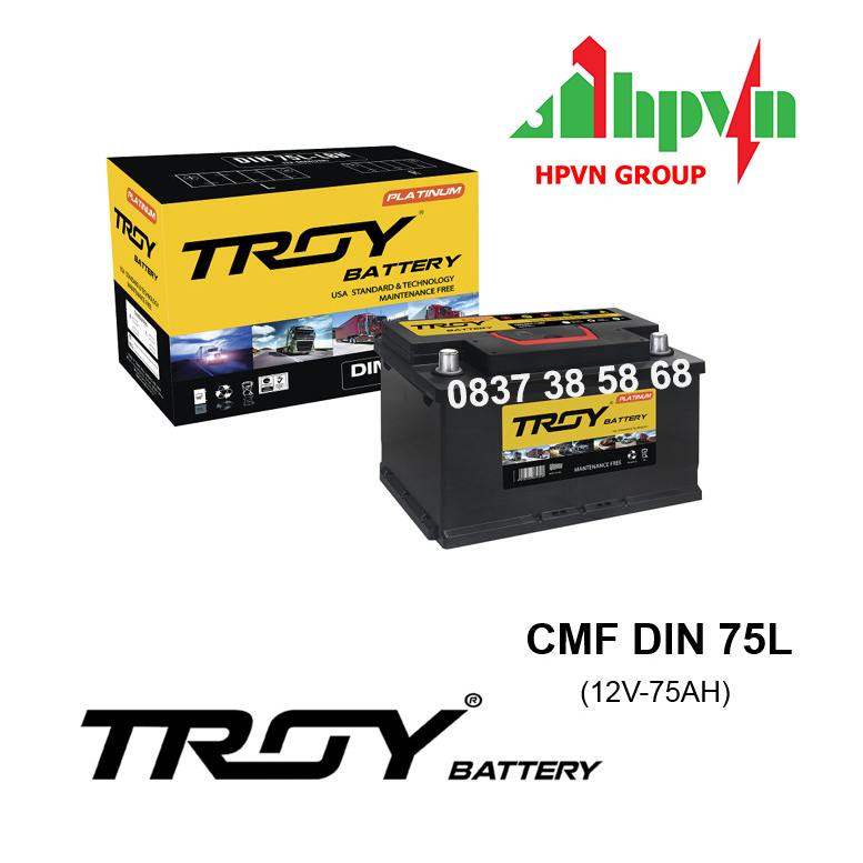 BÌNH ẮC QUY TROY CMF DIN75L (12V-75AH)