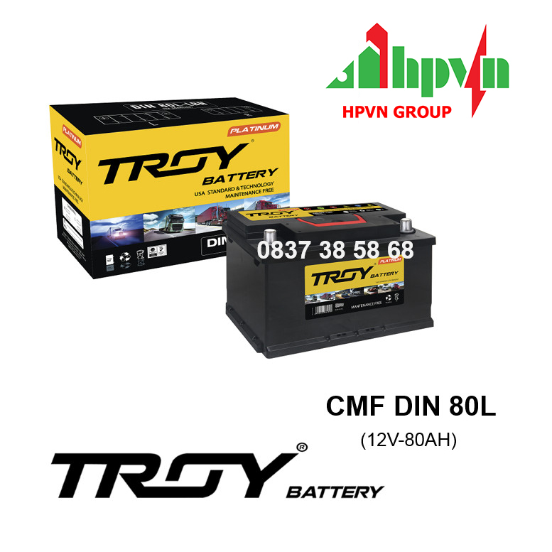 BÌNH ẮC QUY TROY CMF DIN80L (12V-80AH)