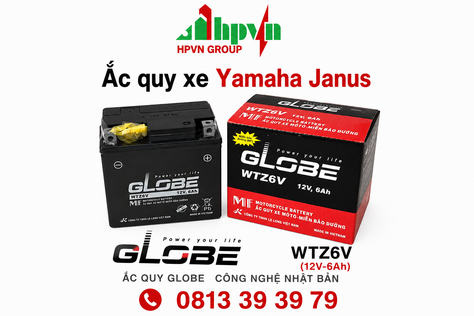 Bình ắc quy xe Yamha Janus