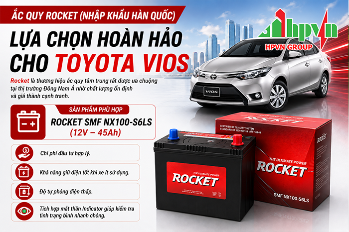 Ắc quy Rocket cho xe Toyota Vios 