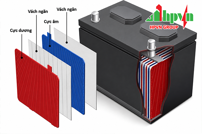 Cấu tạo của một bình ắc quy 