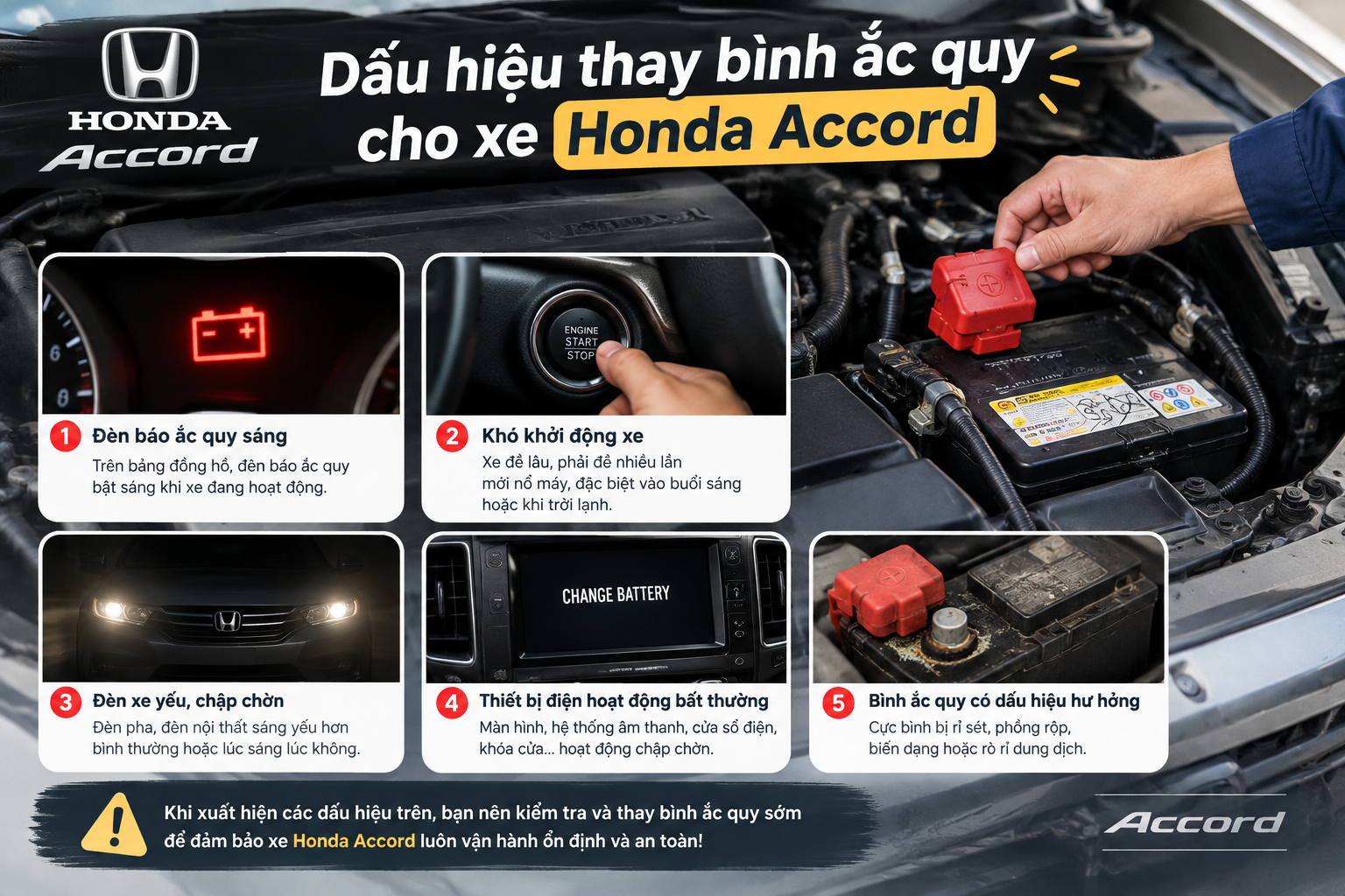 Một số dấu hiệu cần thay bình ắc quy Honda Accord
